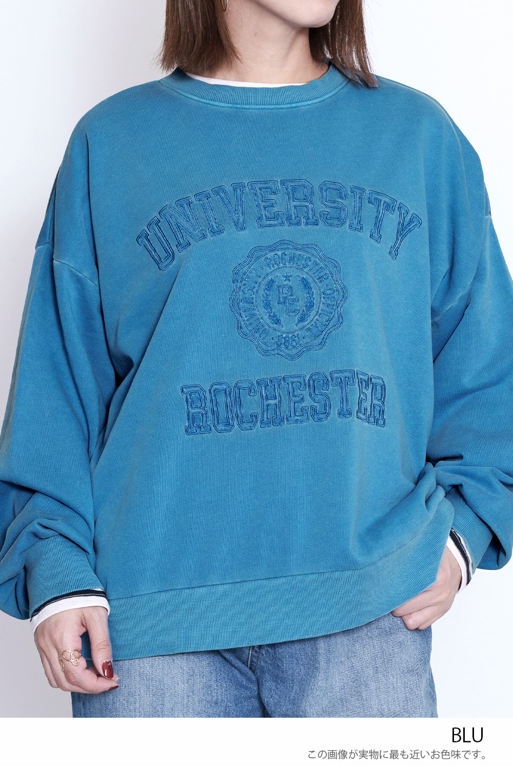 ≪SALE≫College Embroidery Pigment Brushed Fleece Sweatshirt