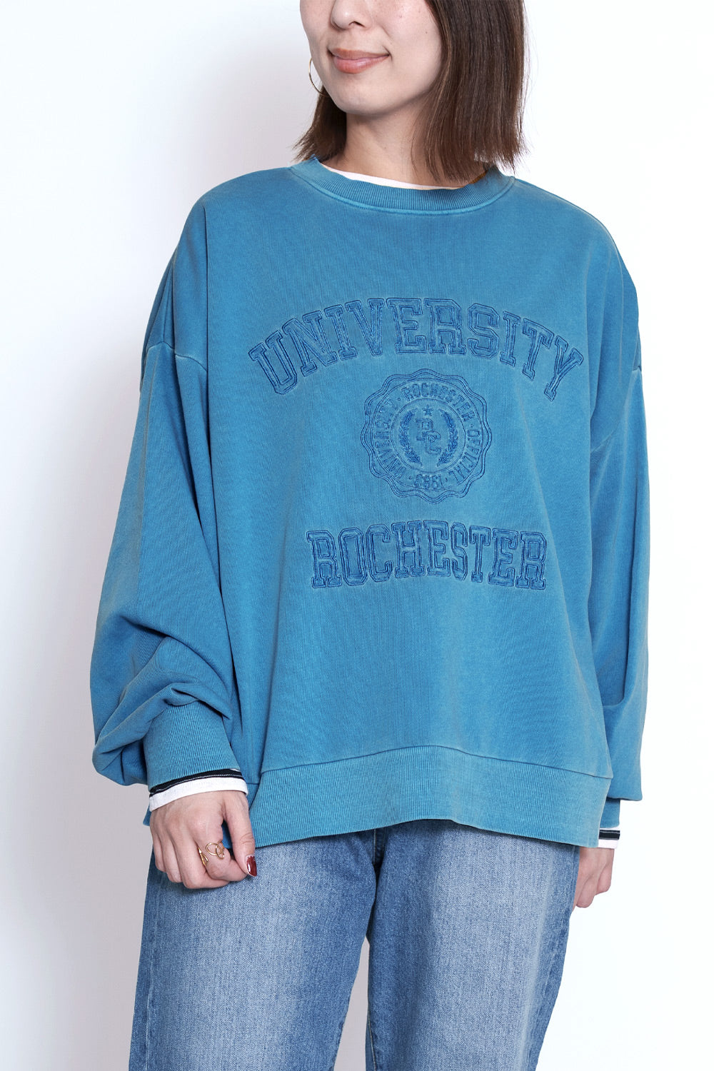 ≪SALE≫College Embroidery Pigment Brushed Fleece Sweatshirt