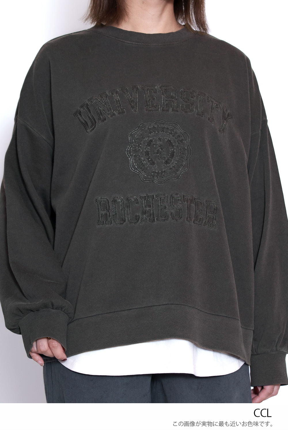 ≪SALE≫College Embroidery Pigment Brushed Fleece Sweatshirt