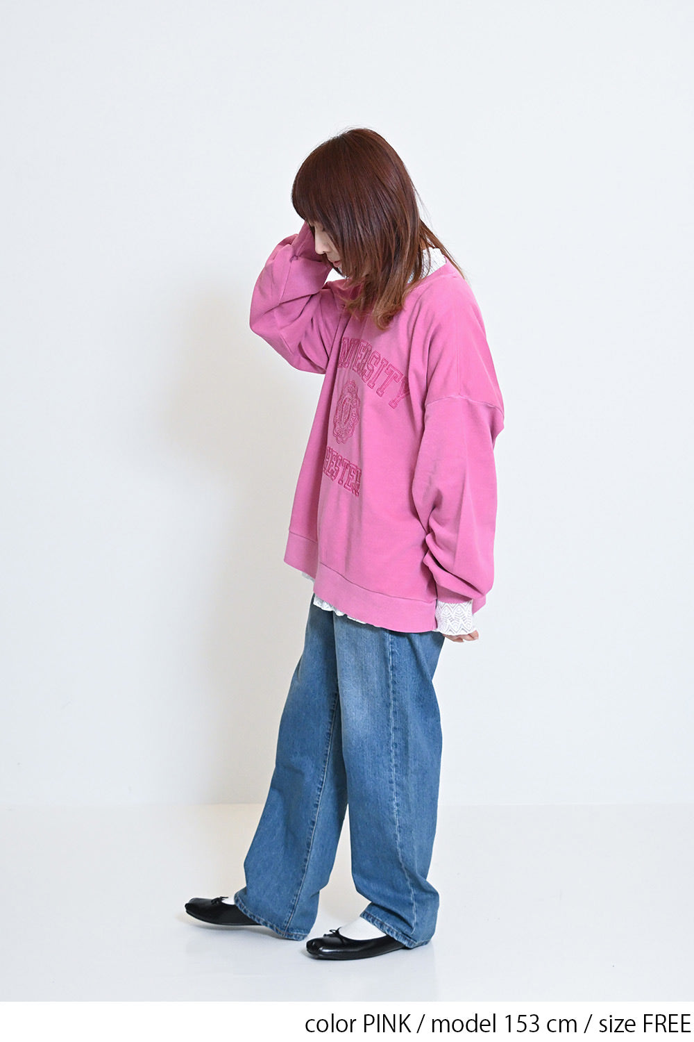 ≪SALE≫College Embroidery Pigment Brushed Fleece Sweatshirt