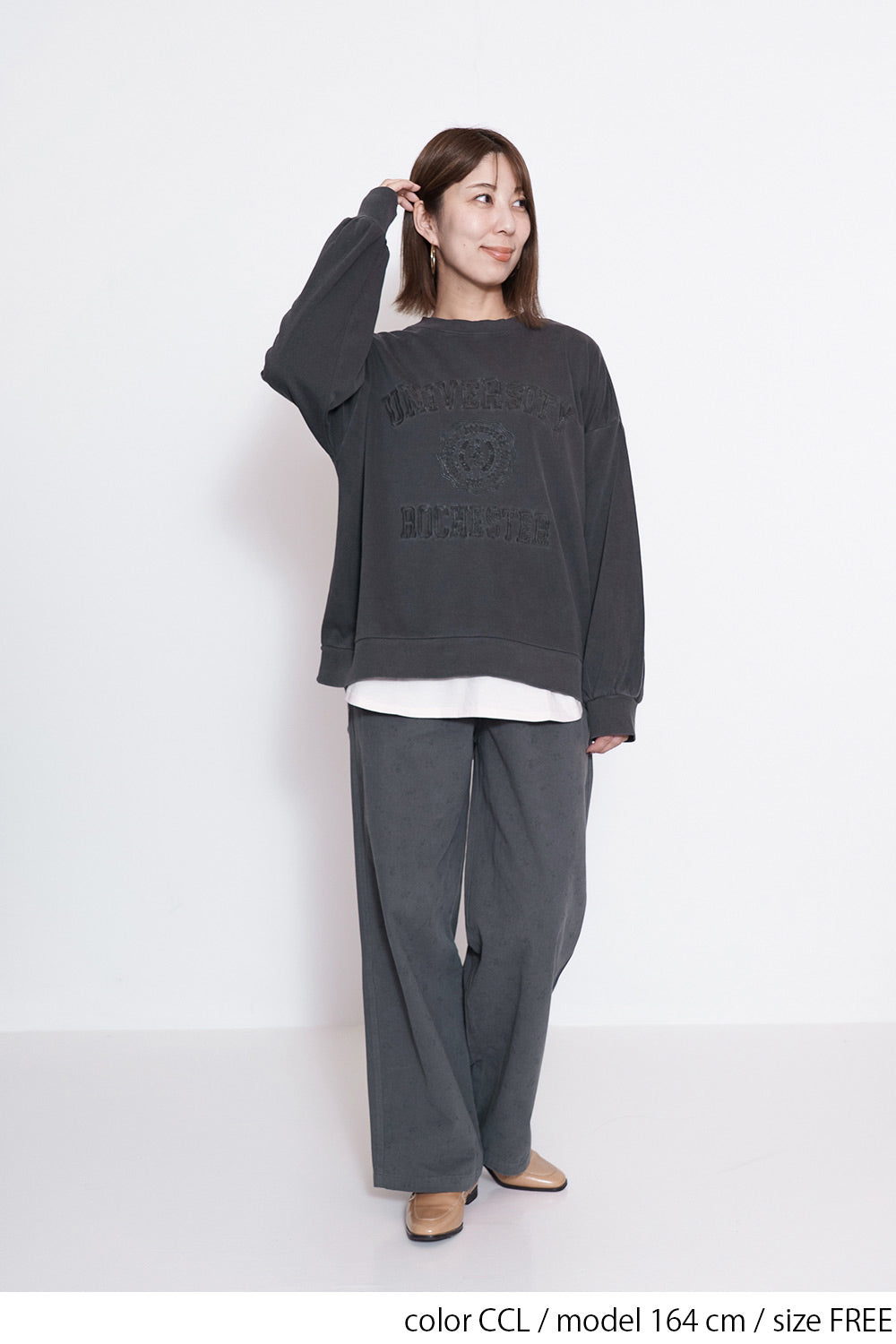 ≪SALE≫College Embroidery Pigment Brushed Fleece Sweatshirt