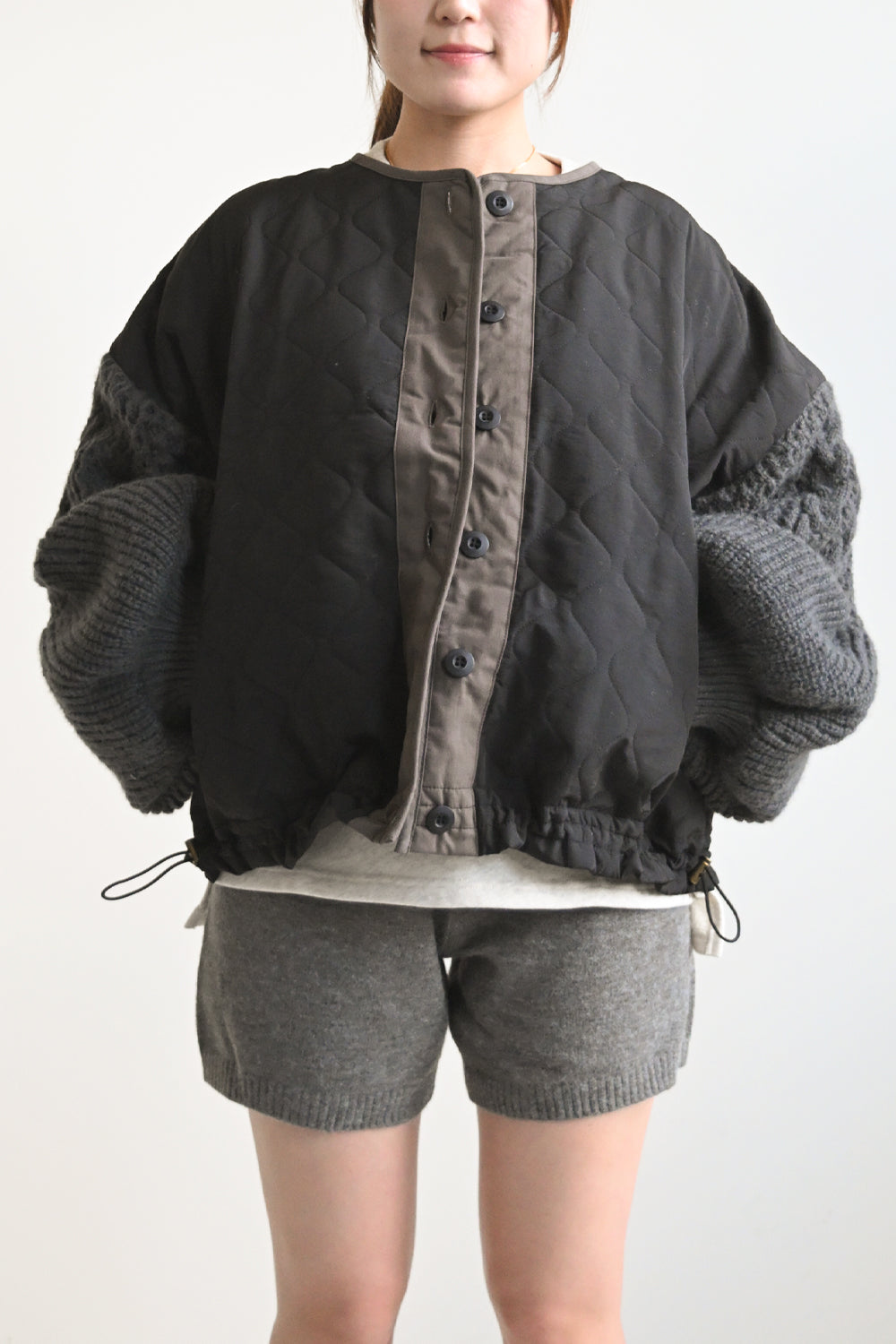 ≪SALE≫【en haut】ノーカラークロップドキルティングブルゾン