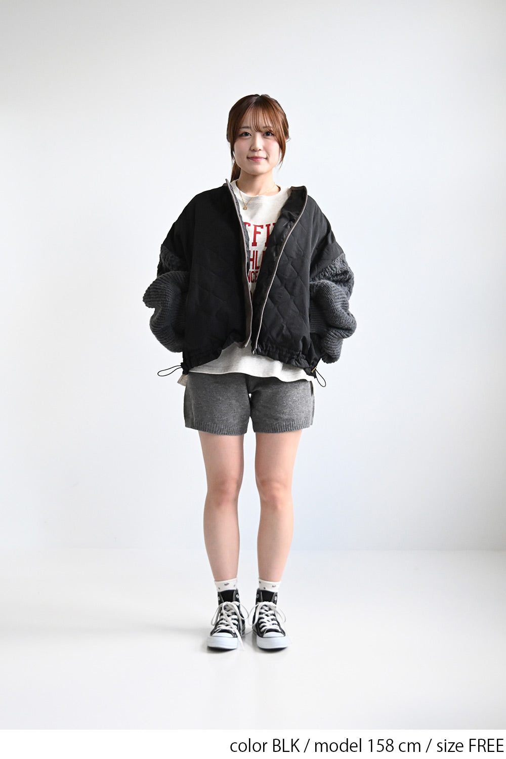 ≪SALE≫【en haut】ノーカラークロップドキルティングブルゾン