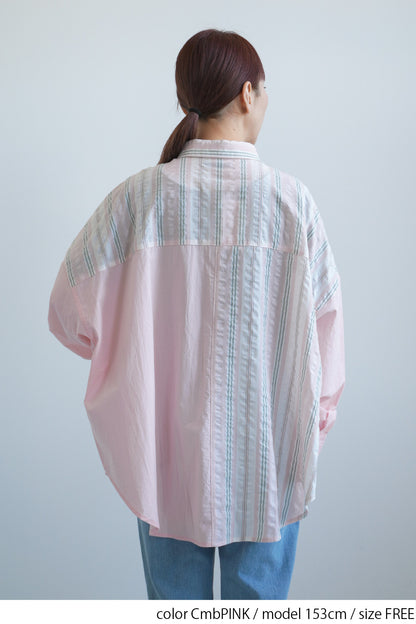 無地×ストライプシャツチュニック
