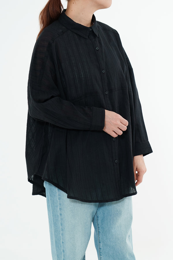 ふわ軽コットンドビーストライプ長袖シャツ