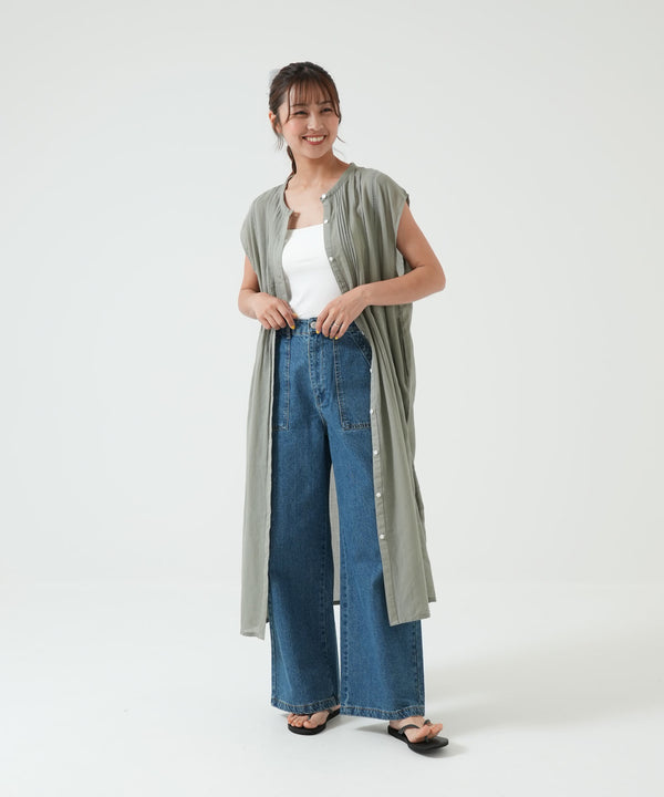 Fluffy light cotton pintuck dress (front-open)