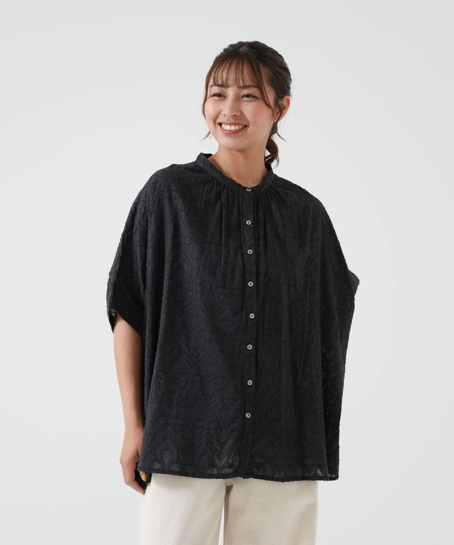 CLANE購入　カットジャガードカーデガン　黒 セール】 カットジャガードパンツ(セットアップ可)（オフホワイト