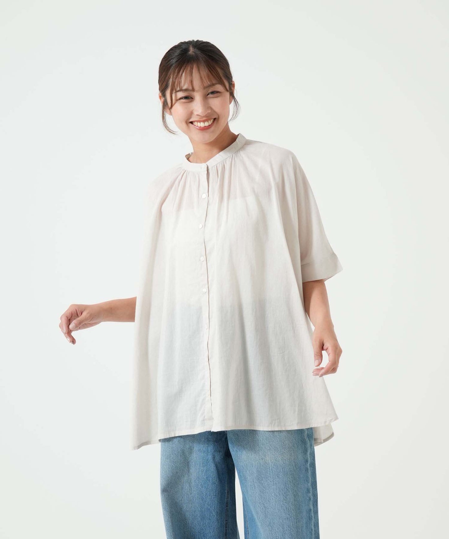 ふわ軽コットンシアー半袖チュニック