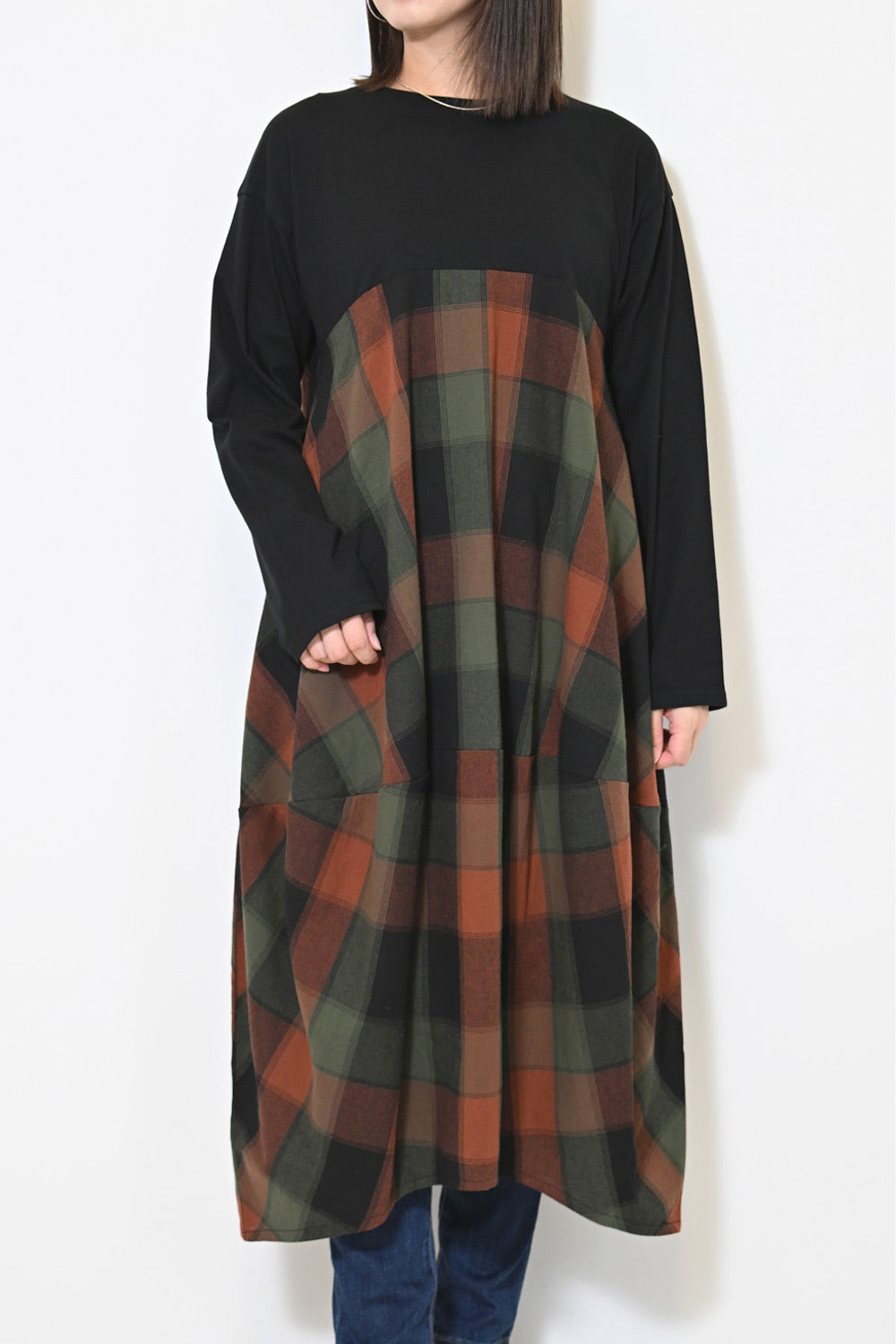 HEIHEIハート柄チェックワンピース 長袖フラッシュセール HEIHEIハート柄チェックワンピース 長袖フラッシュセール レディース