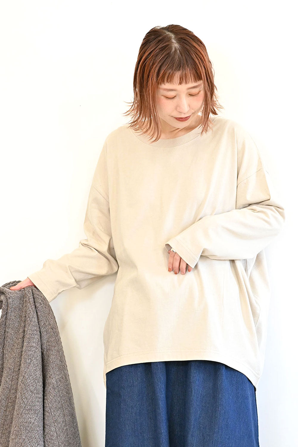 裾タック長袖プルオーバー