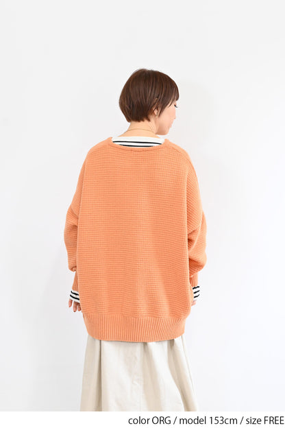かのこ編みゆったりキーネックプルオーバー