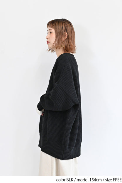 かのこ編みゆったりキーネックプルオーバー