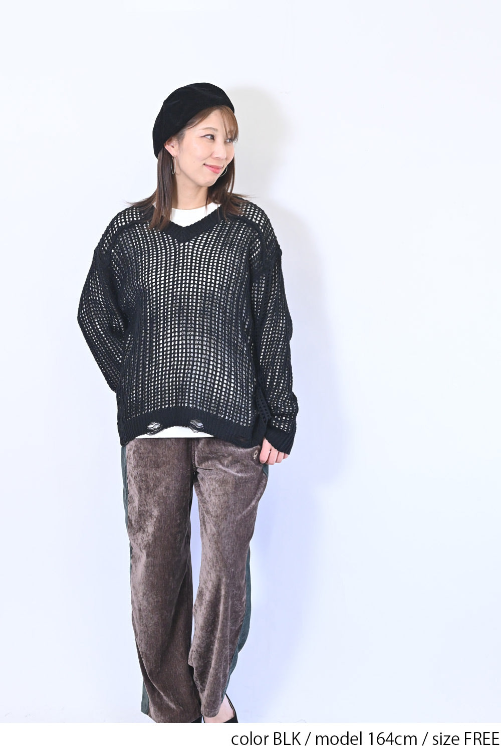 まとめ買いクーポン対象／【GENTIL】裾クラッシュニット Vネック