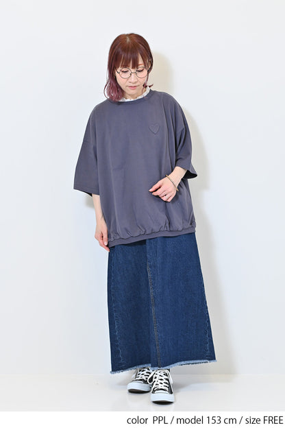 ≪SALE≫Heart Pocket Gathered Hem Pullover