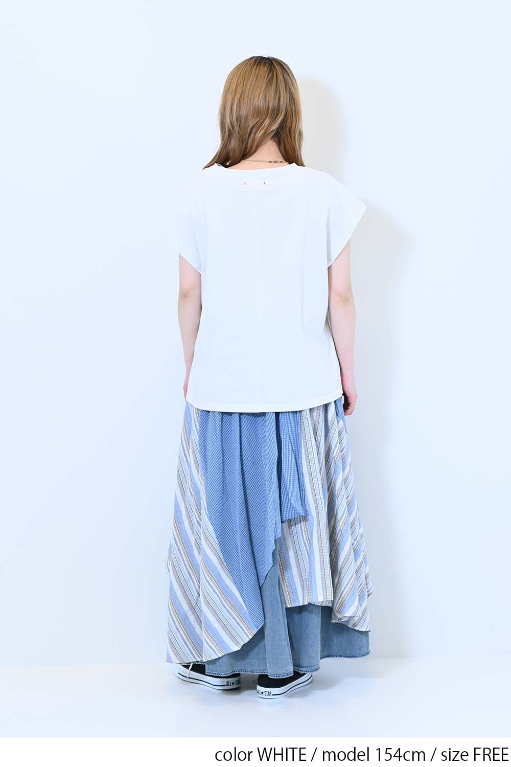 【charmmy】Vカットネックフレンチ袖Tee