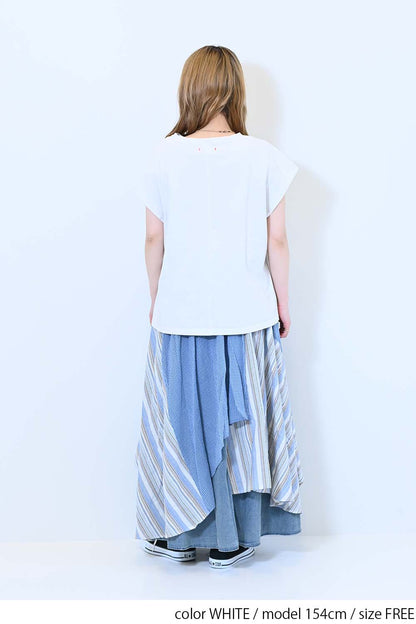 【charmmy】Vカットネックフレンチ袖Tee