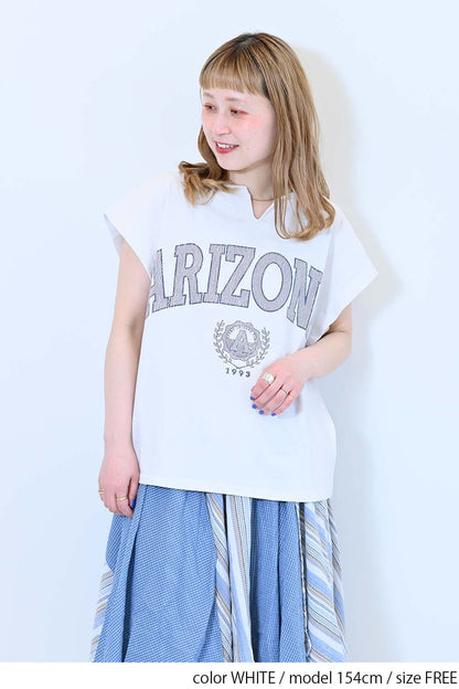 【charmmy】Vカットネックフレンチ袖Tee