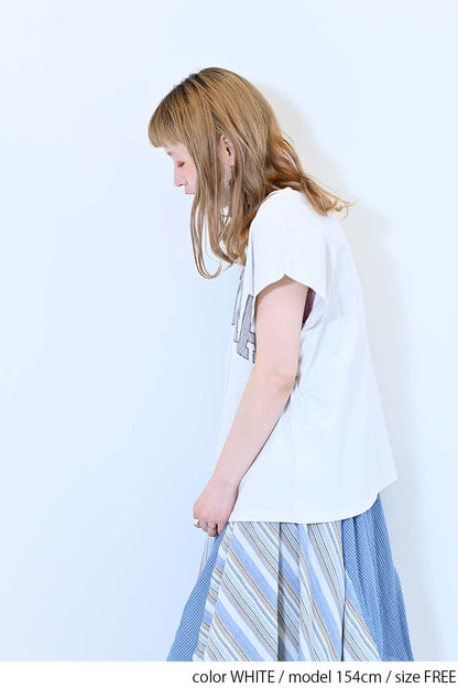 【charmmy】Vカットネックフレンチ袖Tee