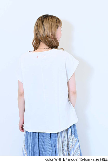 【charmmy】Vカットネックフレンチ袖Tee