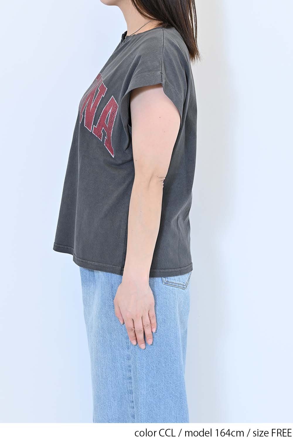 【charmmy】Vカットネックフレンチ袖Tee