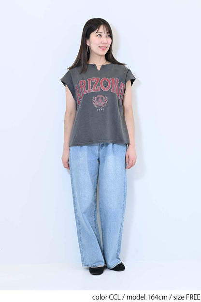 【charmmy】Vカットネックフレンチ袖Tee