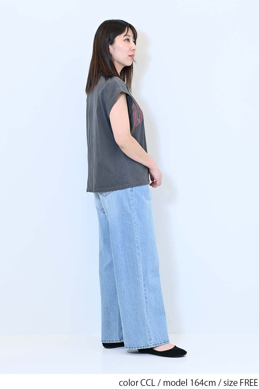 【charmmy】Vカットネックフレンチ袖Tee