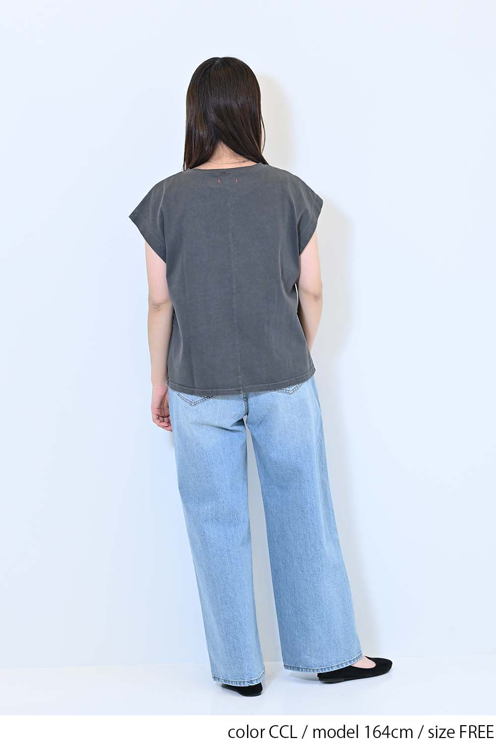 【charmmy】Vカットネックフレンチ袖Tee
