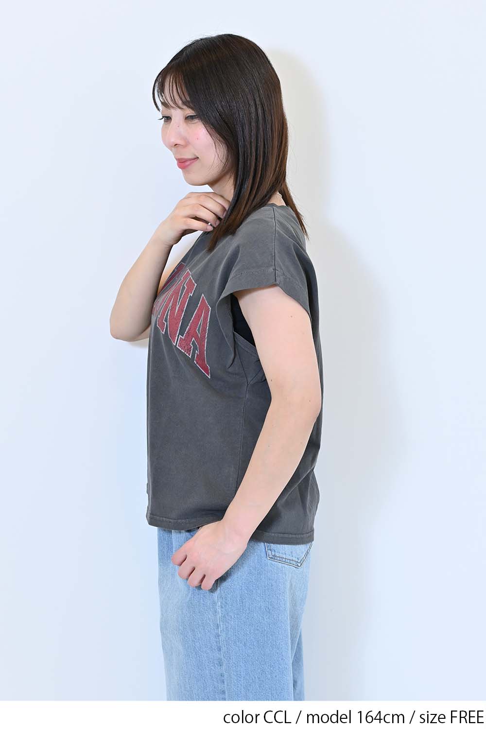 【charmmy】Vカットネックフレンチ袖Tee