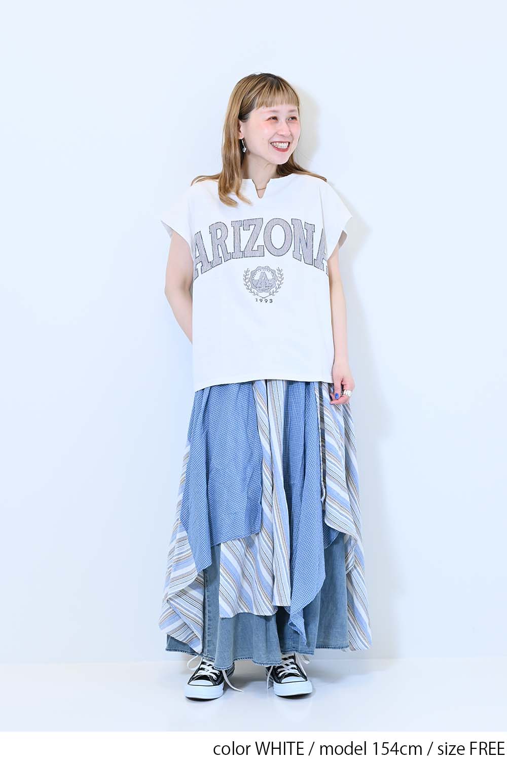 【charmmy】Vカットネックフレンチ袖Tee