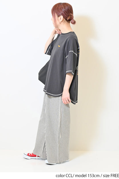 ≪SALE≫Color-Blocked Stitch Back Print Tee