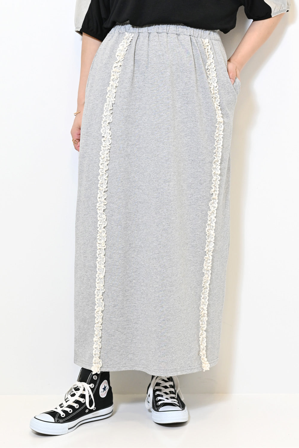 ≪SALE≫【charmmy】Lace Trim Straight Skirt