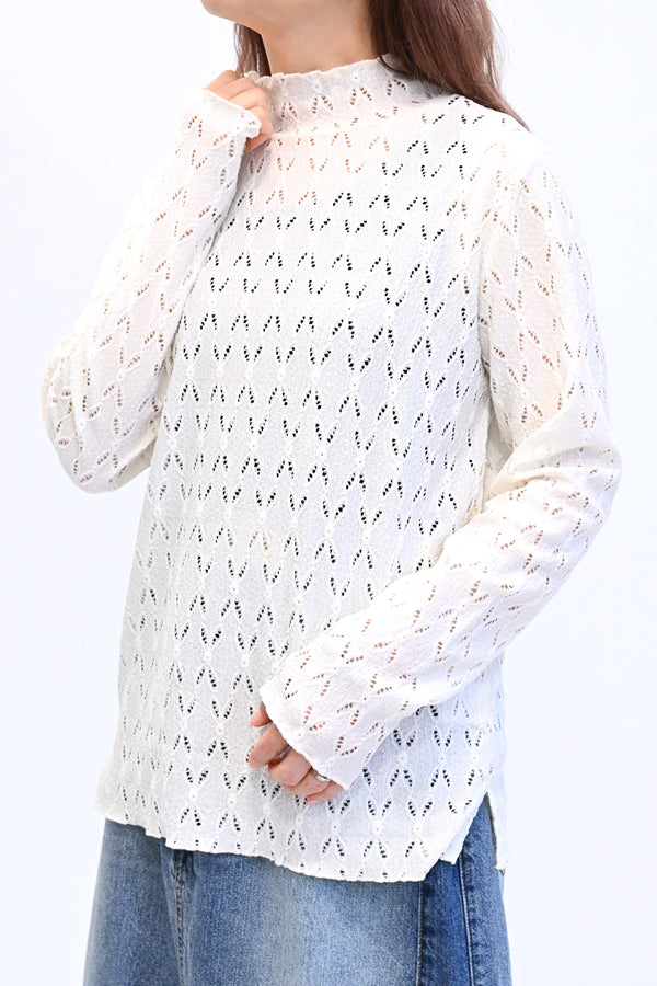 ≪SALE≫ 【charmmy】 Cut-and-Sew Lace Petit High Pullover
