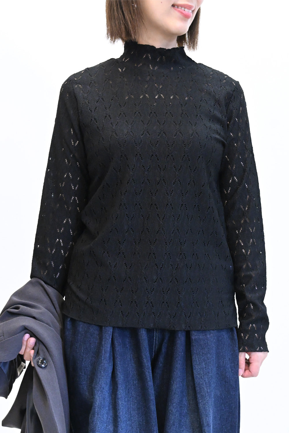 ≪SALE≫ 【charmmy】 Cut-and-Sew Lace Petit High Pullover