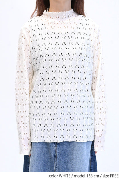 ≪SALE≫ 【charmmy】 Cut-and-Sew Lace Petit High Pullover