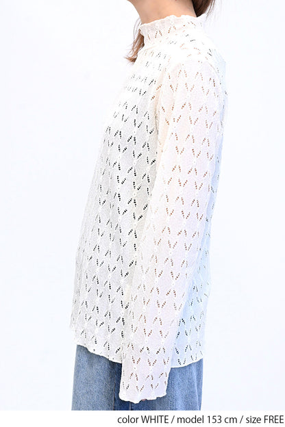 ≪SALE≫ 【charmmy】 Cut-and-Sew Lace Petit High Pullover