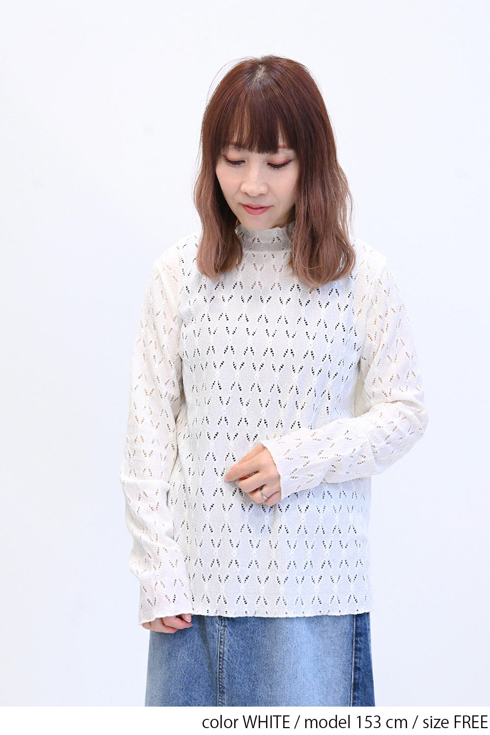 ≪SALE≫ 【charmmy】 Cut-and-Sew Lace Petit High Pullover
