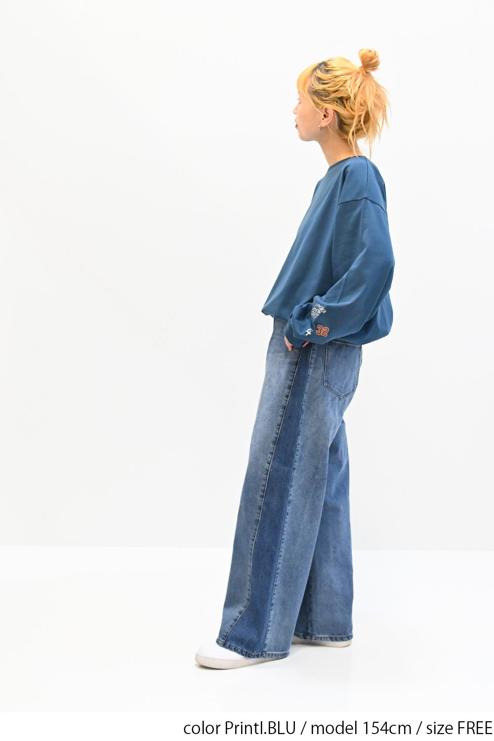 Bonjourネイビー ハート模様 長袖チュニック Bonjourネイビー ハート模様 長袖チュニック