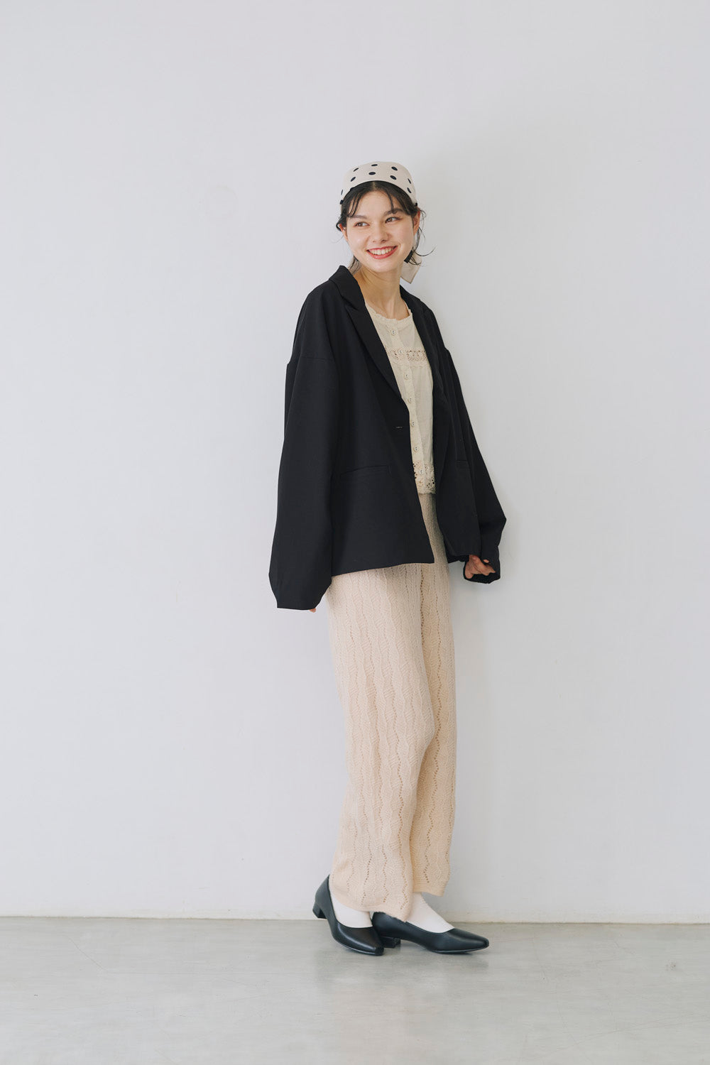 モヘアライクレース柄ニットパンツ
