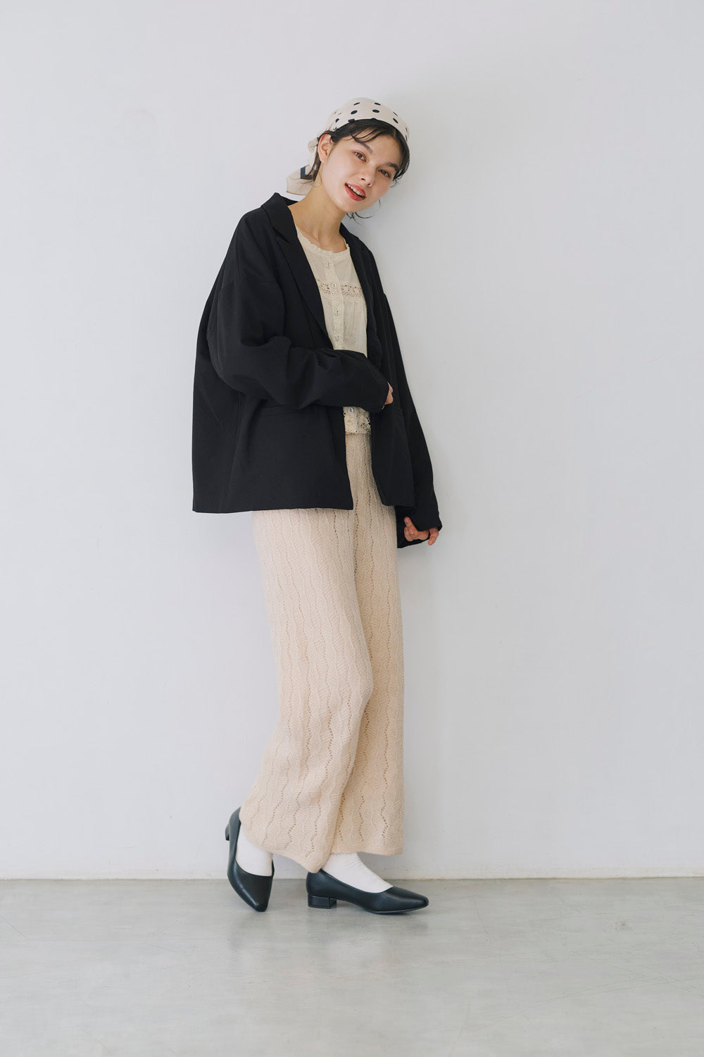 モヘアライクレース柄ニットパンツ