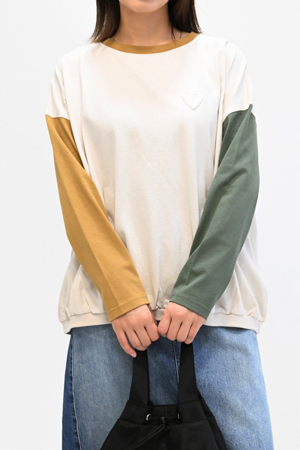 ≪SALE≫ Gathered Hem Long Sleeve Heart Pocket Pullover