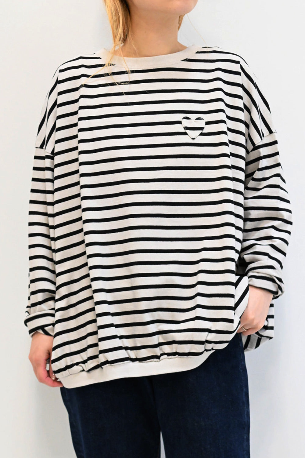 ≪SALE≫ Gathered Hem Long Sleeve Heart Pocket Pullover