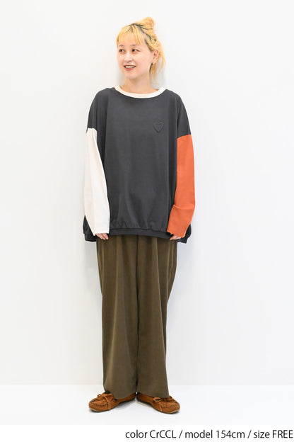 ≪SALE≫ Gathered Hem Long Sleeve Heart Pocket Pullover