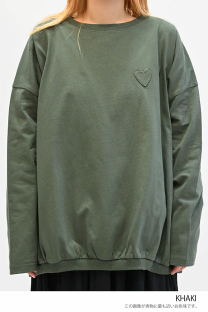 ≪SALE≫ Gathered Hem Long Sleeve Heart Pocket Pullover
