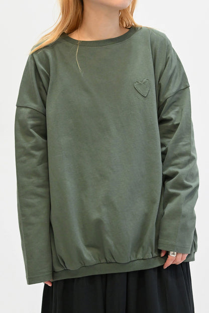 ≪SALE≫ Gathered Hem Long Sleeve Heart Pocket Pullover