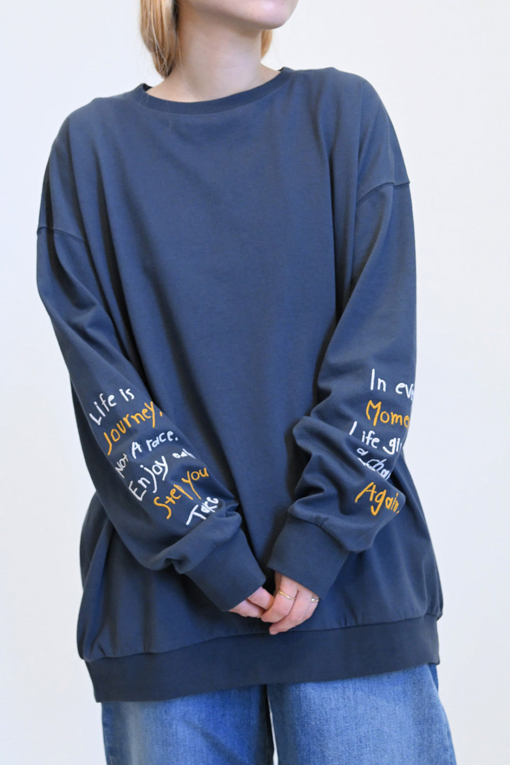 Bonjourネイビー ハート模様 長袖チュニック Bonjourネイビー ハート模様 長袖チュニック