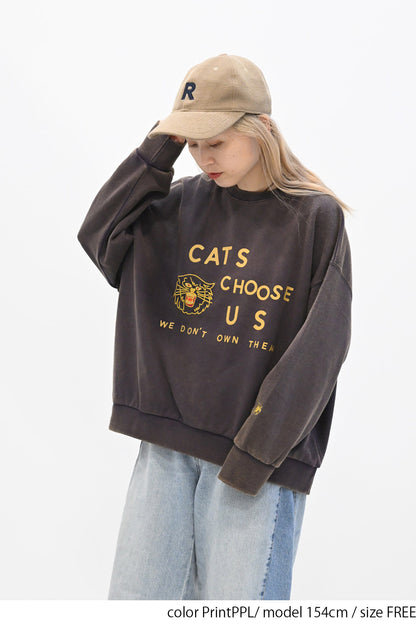 ネコ刺繍プリントトレーナー