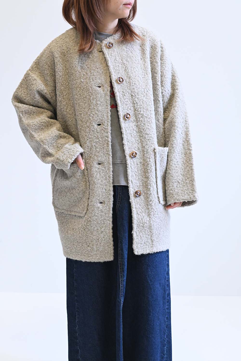 ≪SALE≫Wool-Like Crew Neck Coat