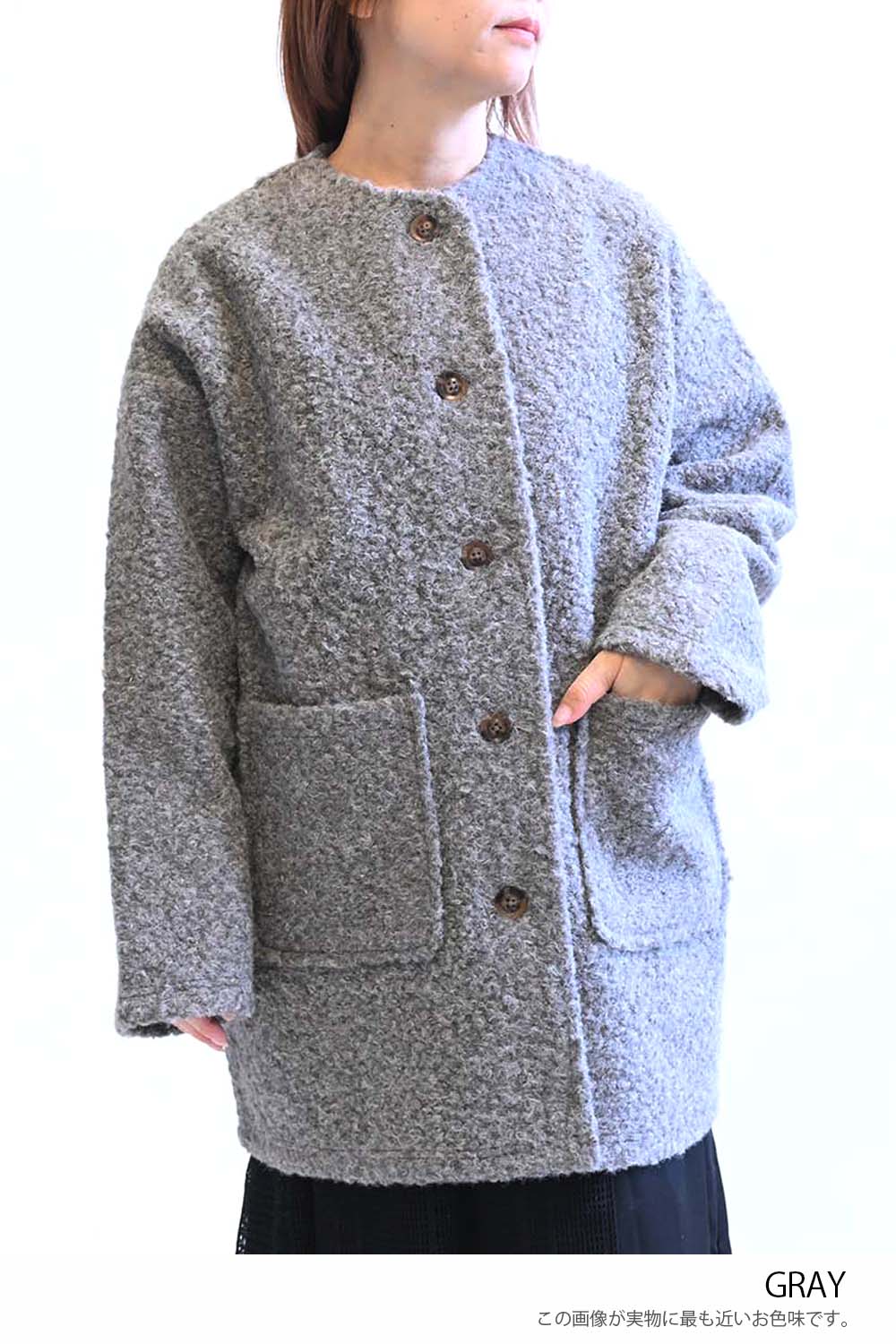≪SALE≫Wool-Like Crew Neck Coat
