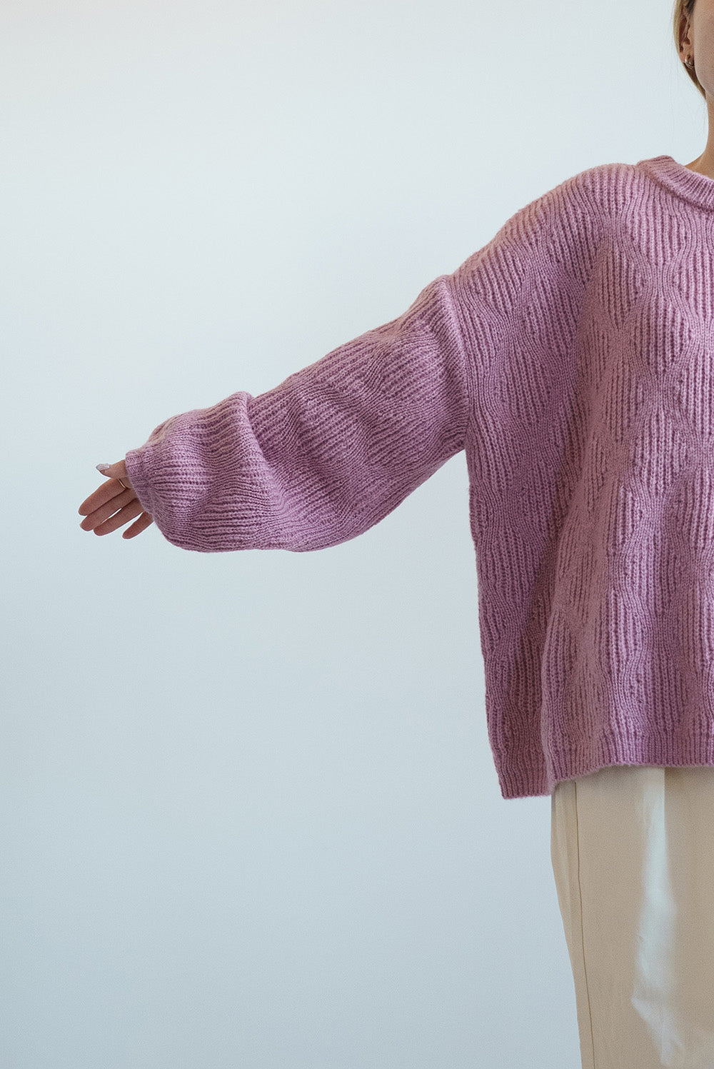 ≪SALE≫Crew Neck Textured Knit Pullover