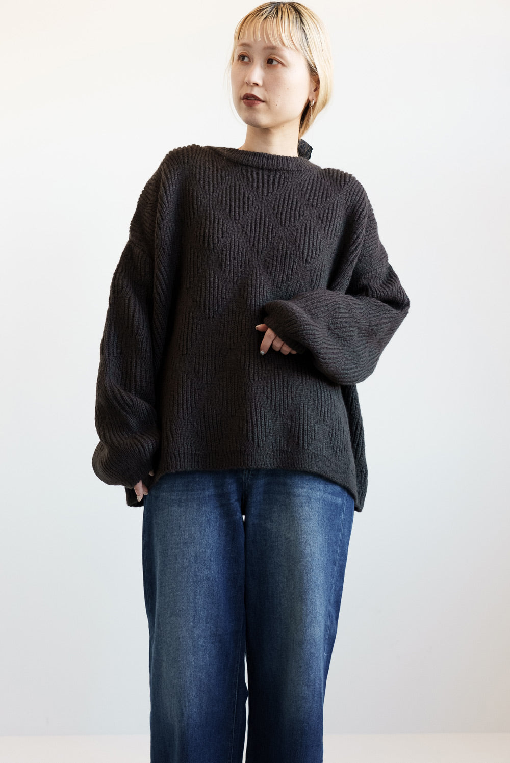 ≪SALE≫Crew Neck Textured Knit Pullover